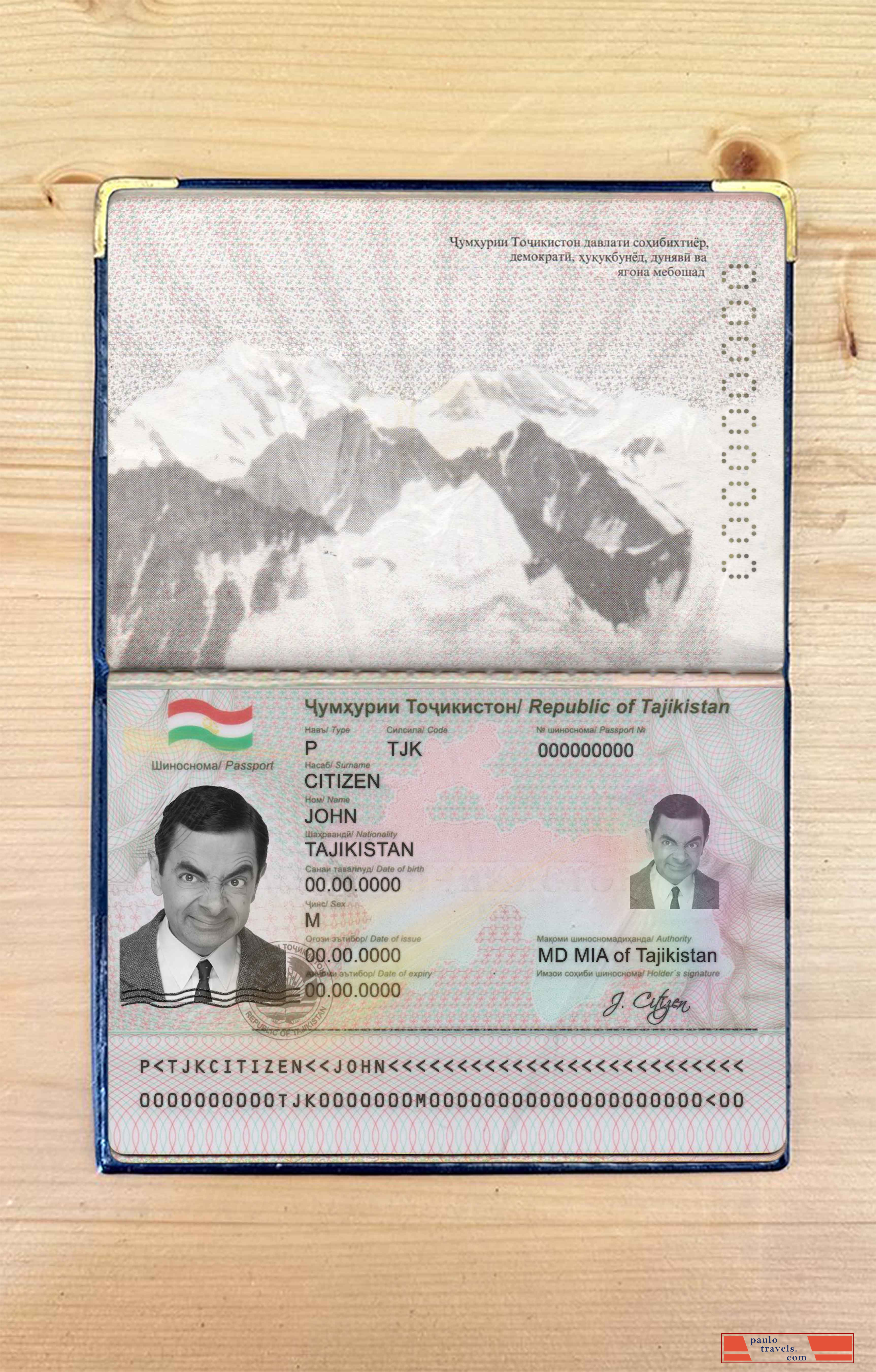 Tajikistan passport photo look PSD template